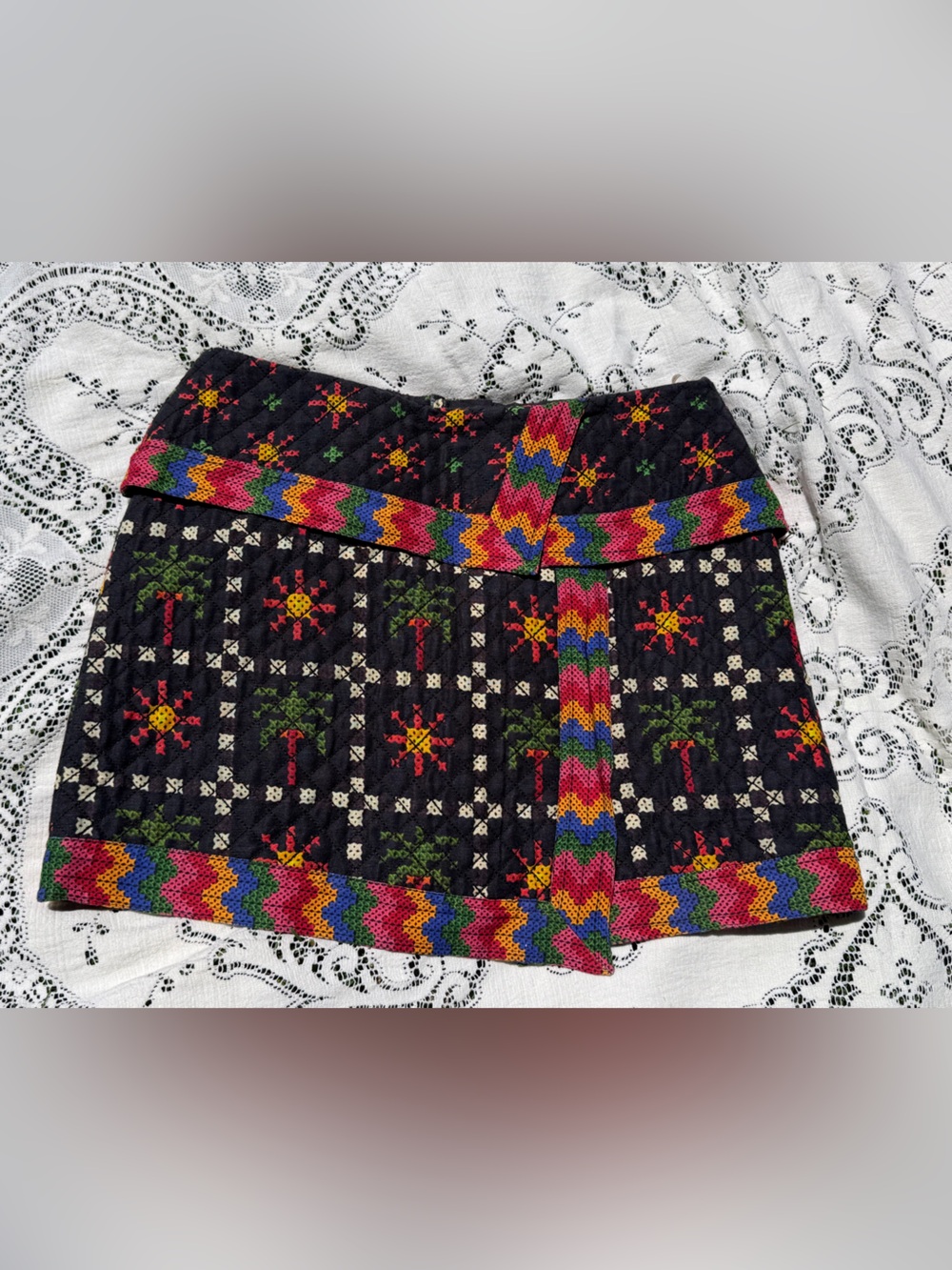 FARM Rio Black Mini Skirt with Multicolor Embroidery